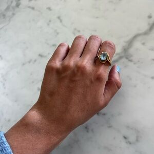 Vintage Aquamarine Diamond Elegant Gold Ring